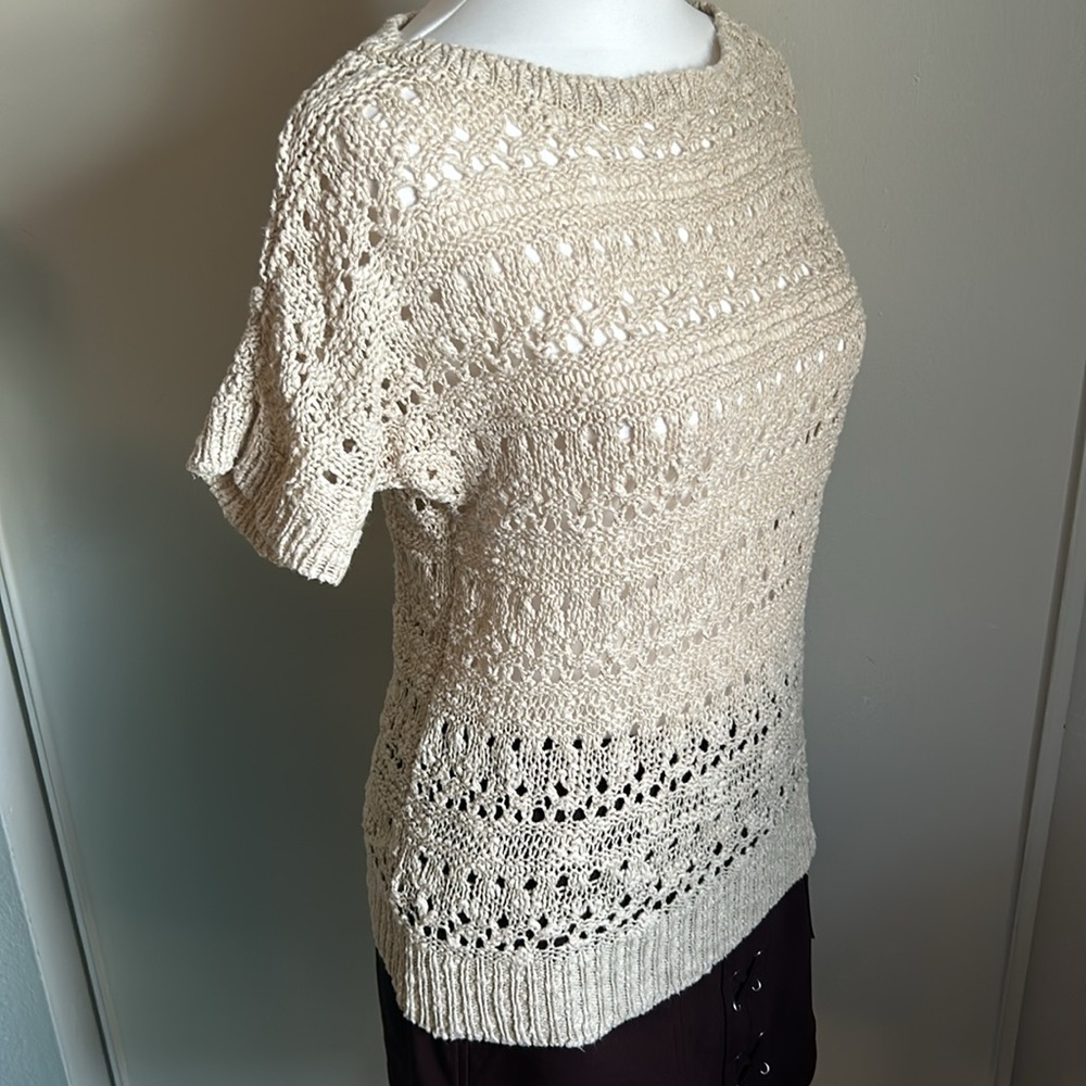 If It Were Me Open Knot Short Sleeve Boatneck Collar Slim Fit Sweater - Picture 2 of 9
